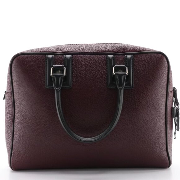 AUTH DOLCE GABBANA Plum Purple Grained Leather Briefcase Bag Like New - Picture 3 of 7